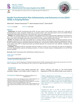 Health T 2020): a Transform a Scoping Mation P G Review Plan Achi W Ievemen Nts and O Outcomes S in Iran (2014