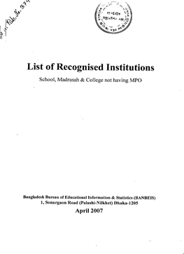 List of Recognised Madrasah Not Having MPO