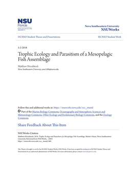 Trophic Ecology and Parasitism of a Mesopelagic Fish Assemblage Matthew Ow Odstock Nova Southeastern University, Mw1590@Nova.Edu