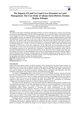 The Impacts of Land Use Land Cover Dynamics on Land Management