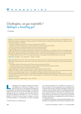 L Hydrogène, Un Gaz Respirable