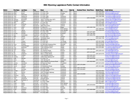 66Th Wyoming Legislature Public Contact Information