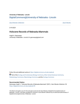 Holocene Records of Nebraska Mammals
