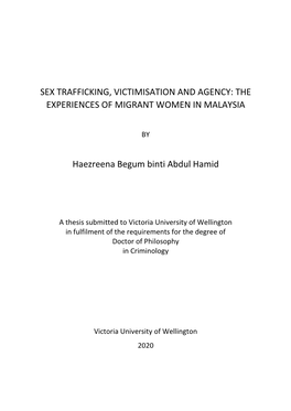 Sex Trafficking, Victimisation and Agency: the Experiences of Migrant Women in Malaysia