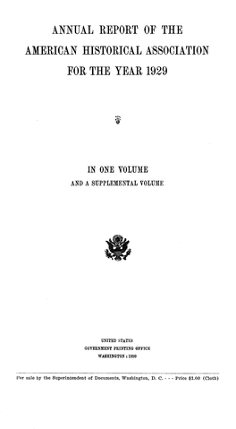 Annual Report of the American Historical Association for the Year 1929