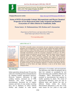 Status of DTPA-Extractable Cationic Micronutrients and Physio Chemical Properties of Geo Referenced Soils Under Irrigated and Ra