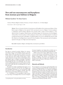 New and Rare Macromycetes and Bryophytes from Montane Peat Habitats in Bulgaria