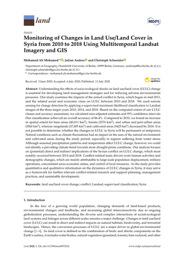 Monitoring of Changes in Land Use/Land Cover in Syria from 2010 to 2018 Using Multitemporal Landsat Imagery and GIS