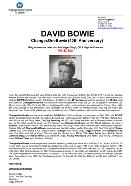 DAVID BOWIE Changesonebowie (40Th Anniversary)