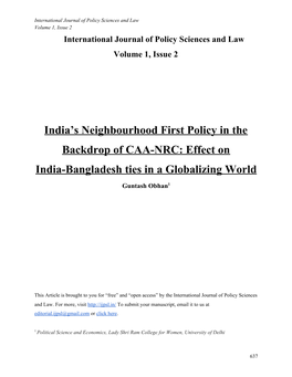 India's Neighbourhood First Policy in the Backdrop of CAA-NRC: Effect