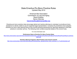 State Emeritus Pro Bono Practice Rules Updated May 2019