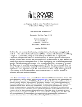 An Empirical Analysis of the Patent Troll Hypothesis: Evidence from Publicly-Traded Firms