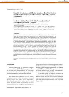 Parasitic Crustaceans and Marine Invasions: Two Case Studies from Kuroshio Region (Extended Abstract of the 7Th Kuroshio Symposium)