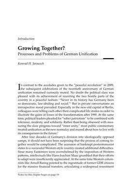 Introduction Growing Together? Processes and Problems of German Uniﬁ Cation