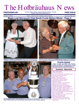 The Hofbräuhaus News Serving Ottawa, Eastern Ontario and West Quebec, Canada FREIEXEMPLAR Website: FREE ISSUE