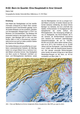 H-02: Bern Im Quartär: Eine Hauptstadt in Ihrer Umwelt Heinz Veit Geographisches Institut, Universität Bern, Hallerstrasse 12, 3012 Bern