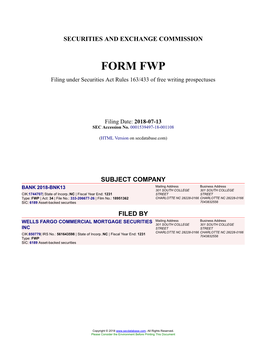 BANK 2018-BNK13 Form FWP Filed 2018-07-13