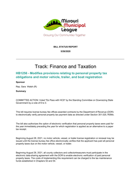 Track: Finance and Taxation HB1256 - Modifies Provisions Relating to Personal Property Tax Obligations and Motor Vehicle, Trailer, and Boat Registration