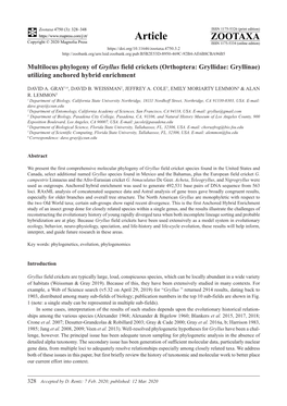 Multilocus Phylogeny of Gryllus Field Crickets (Orthoptera: Gryllidae: Gryllinae) Utilizing Anchored Hybrid Enrichment