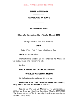 1 BUNGE LA TANZANIA ___MAJADILIANO YA BUNGE ___MKUTANO WA SABA Kikao Cha Hamsini Na Sita – Tarehe 29 Juni