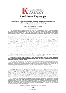 Kazakhstan Kagazy Plc (A Public Company Incorporated Under the Laws of the Isle of Man)