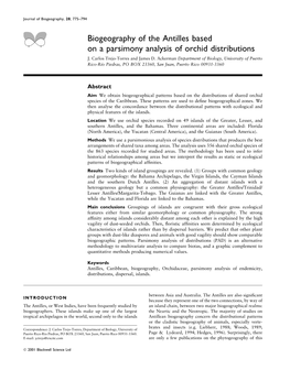 Biogeography of the Antilles Based on a Parsimony Analysis of Orchid Distributions J