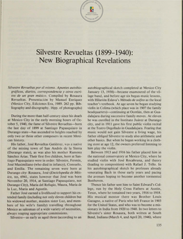 Silvestre Revueltas (1 899- 1940): · New Biographical Revelations