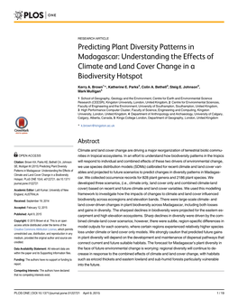 Predicting Plant Diversity Patterns in Madagascar: Understanding the Effects of Climate and Land Cover Change in a Biodiversity Hotspot