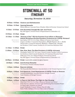 Stonewall at 50 Itinerary Saturday, November 16, 2019