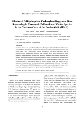 Ribulose-1, 5-Bisphosphate Carboxylase/Oxygenase Gene Sequencing in Taxonomic Delineation of Padina Species in the Northern Coast of the Persian Gulf, (IRAN)