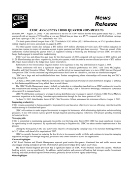 Report to Shareholders for the Third Quarter, 2005