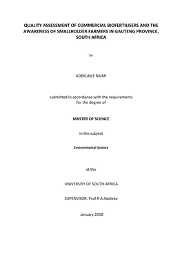 Quality Assessment of Commercial Biofertilisers and the Awareness of Smallholder Farmers in Gauteng Province, South Africa