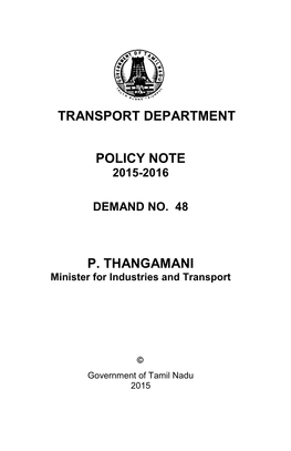 Transport Department Policy Note 2015-2016 Demand No. 48 P. Thangamani