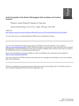 Fossil Communities of the Borden (Mississippian) Delta in Indiana and Northern Kentucky