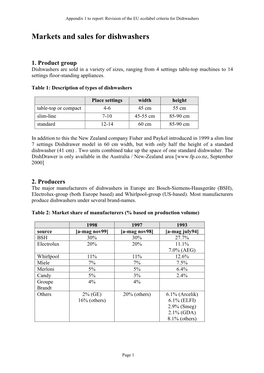 Sales Annex to Final Report for Dishwashers