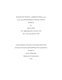 Communication Around, About, and of Psychological Trauma and Its Subjects Has Been Approved for the Department of Communication