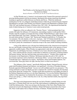 Paul Warnke on the Ideological Divide of the Vietnam Era by Genevieve Beske As Paul Warnke Saw It, America's Involvement in Th