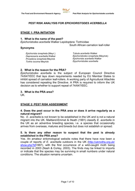 PEST RISK ANALYSIS for EPICHORISTODES ACERBELLA STAGE 1: PRA INITIATION 1. What Is the Name of the Pest?