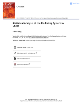 Statistical Analysis of the Elo Rating System in Chess