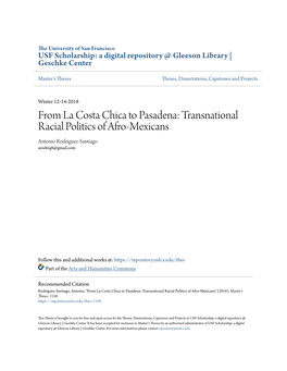 From La Costa Chica to Pasadena: Transnational Racial Politics of Afro-Mexicans Antonio Rodriguez-Santiago Arodriq8@Gmail.Com