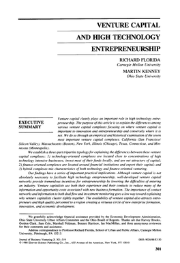 Venture Capital and High Technology Entrepreneurship