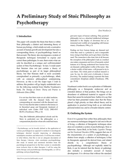 A Preliminary Study of Stoic Philosophy As Psychotherapy