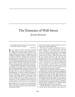 The Einsteins of Wall Street Jeremy Bernstein