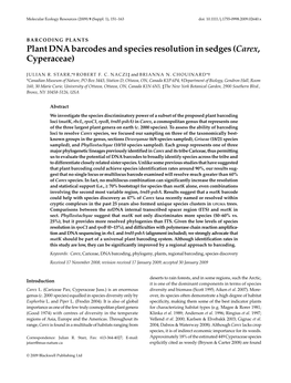 Plant DNA Barcodes and Species Resolution in Sedges (Carex, Cyperaceae)