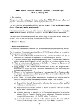 WFEO Rules of Procedures – Elections Procedures – Discussion Paper Draft 19 February 2018