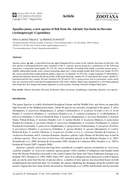 Zootaxa, Squalius Janae, a New Species of Fish from the Adriatic Sea