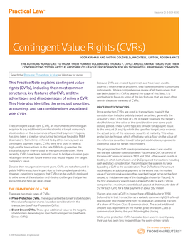 Contingent Value Rights (Cvrs)