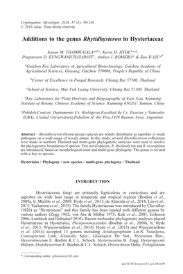 Additions to the Genus Rhytidhysteron in Hysteriaceae