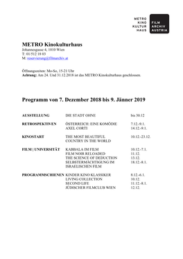 METRO Kinokulturhaus Programm Von 7. Dezember 2018 Bis 9. Jänner 2019