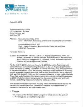 LA Board of Commissioners Department of Mel Levine, President Water & Power Cynthia Mcclain-Hill, Vice President EEQ Jill Banks Barad Christina E